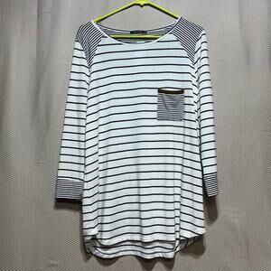 Pink Clover Women's XL Striped Raglan Top NWT White Black Pocket